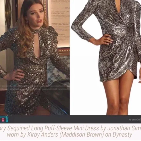 Jonathan Simkhai Mallory Sequined Long PuffSleeve Mini Dress Size 4